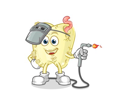 Diş çürüğü kaynakçı maskotu. çizgi film vektörü