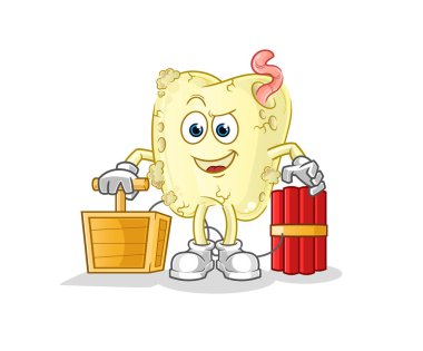 Diş çürüğünde dinamit fünyesi var. çizgi film maskotu vektörü