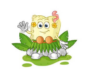 Diş çürüğü, Hawaii el sallayan karakteri. çizgi film maskotu vektörü