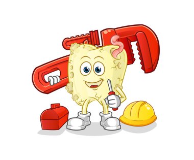 Diş çürüğü muslukçu çizgi filmi. çizgi film maskotu vektörü