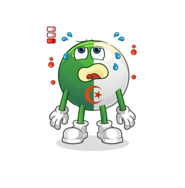 Cezayir bayrağı düşük batarya maskotu. çizgi film vektörü