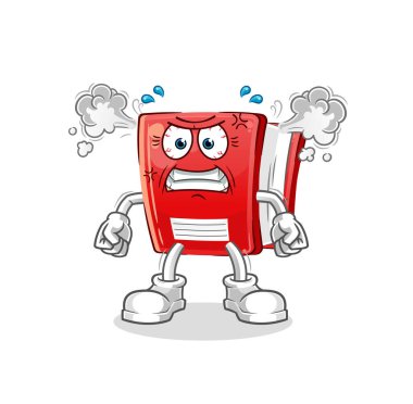 Kitap çok kızgın bir maskot. çizgi film vektörü