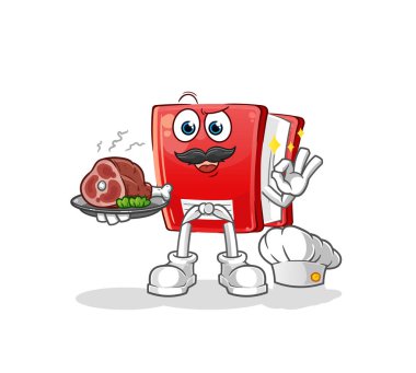 Et maskotu olan bir kitap şefi. çizgi film vektörü