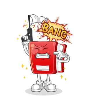 Kitap uyarı atışı maskotu. çizgi film vektörü