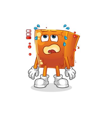 Tuğla düşük batarya maskotu. çizgi film vektörü