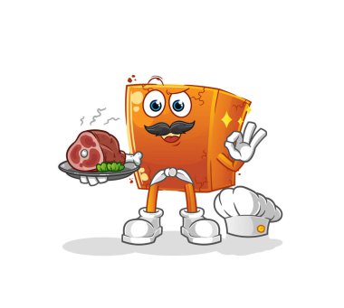 Et maskotu olan tuğladan bir şef. çizgi film vektörü