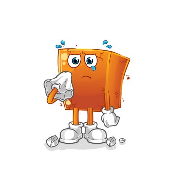 Brick peçeteyle ağlıyor. çizgi film maskotu vektörü