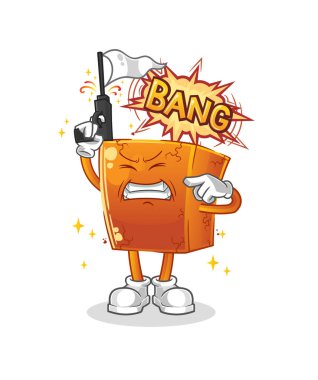 Tuğla uyarı atışı maskotu. çizgi film vektörü