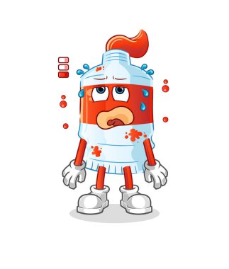 suluboya tüp düşük batarya maskotu. çizgi film vektörü