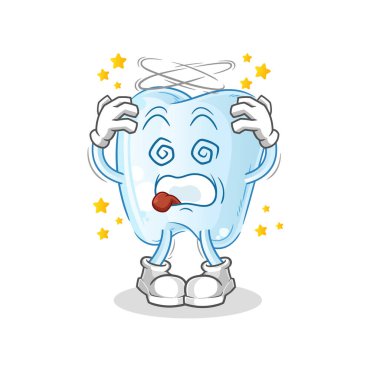 Baş döndürücü diş maskotu. çizgi film vektörü