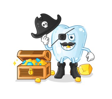 Hazine maskotlu diş korsanı. çizgi film vektörü