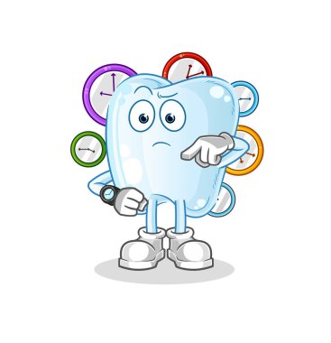 Kol saati çizgi filmi olan diş. çizgi film maskotu vektörü