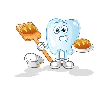 Ekmekli diş fırıncısı. çizgi film maskotu vektörü