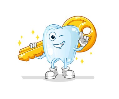 Diş anahtar maskotu taşır. çizgi film vektörü