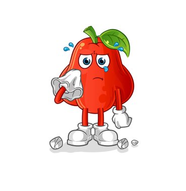 Su elması peçeteyle ağlar. çizgi film maskotu vektörü