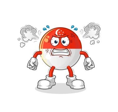 Singapur bayrağı çok kızgın bir maskot. çizgi film vektörü