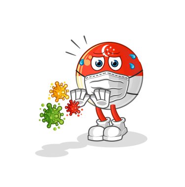 Singapur bayrağı virüsleri reddediyor. çizgi film maskotu vektörü