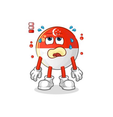 Singapur bayrağı düşük batarya maskotu. çizgi film vektörü