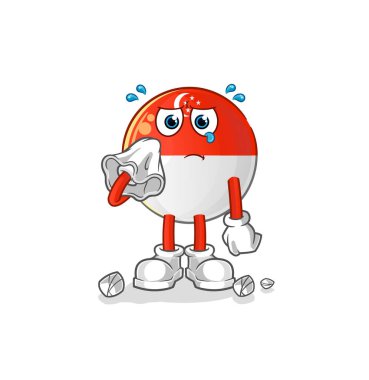 Singapur bayrağı peçeteyle haykırıyor. çizgi film maskotu vektörü