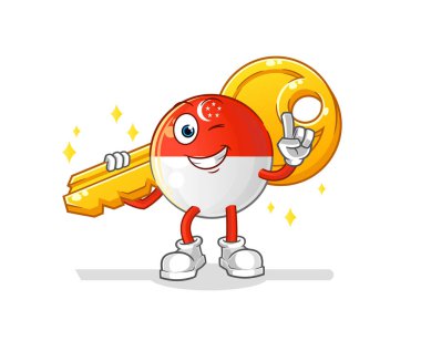 Singapur bayrağı anahtar maskotu taşıyor. çizgi film vektörü