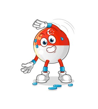 Singapur bayrağı gerdirme karakteri. çizgi film maskotu vektörü