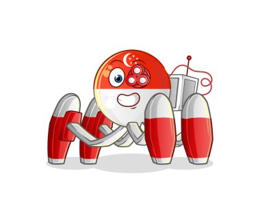 Singapur bayrağı gelecekteki robot vektörü. çizgi film karakteri