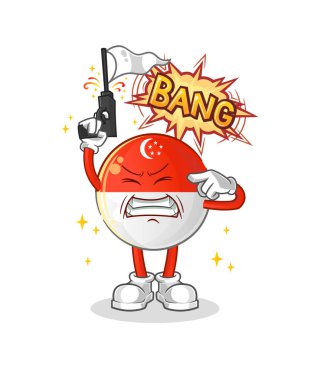 Singapur bayrağı uyarı ateşi maskotu. çizgi film vektörü