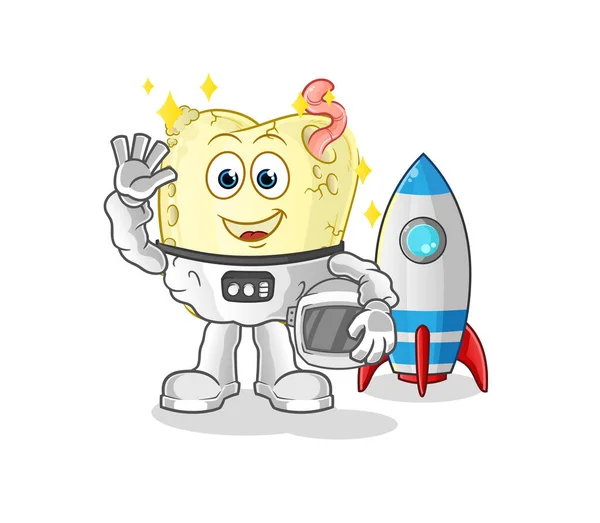 Tooth Decay Astronaut Waving Character Cartoon Mascot Vector — Stock Vector