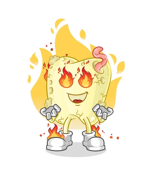 Tooth Decay Fire Mascot Cartoon Vector — Stock Vector