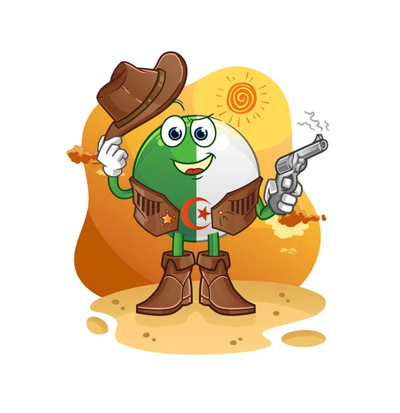 Algerian Flag Cowboy Gun Character Vector — Stock Vector