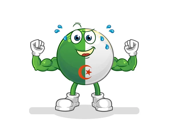 Bandiera Algerina Cartone Animato Muscolare Vettore Della Mascotte Del Fumetto — Vettoriale Stock