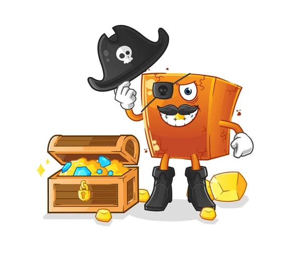 Ladrillo Pirata Con Mascota Del Tesoro Vector Dibujos Animados — Vector de stock