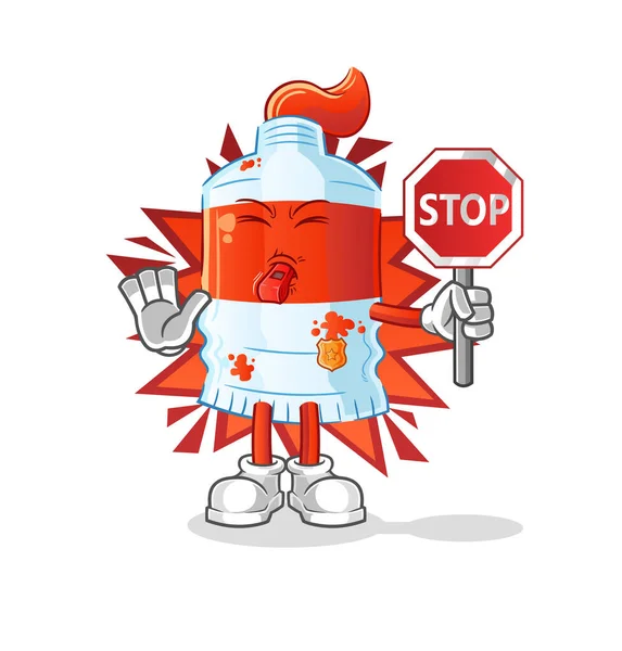 Tubo Acuarela Sosteniendo Señal Stop Vector Mascota Dibujos Animados — Archivo Imágenes Vectoriales