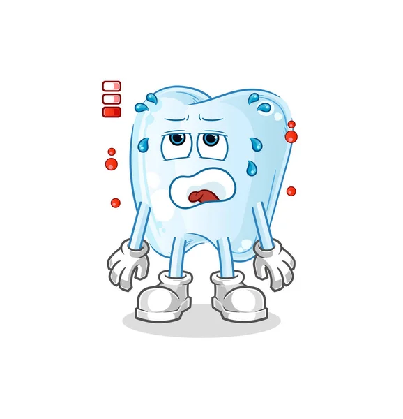 Tooth Low Battery Mascot Cartoon Vector — Stock Vector