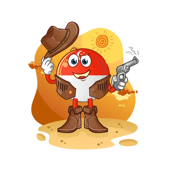 Singapore Flag Cowboy Gun Character Vector — Stock Vector