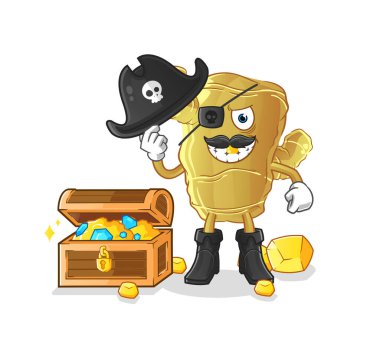 Hazine maskotlu kızıl korsan. çizgi film vektörü