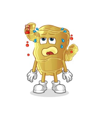 Zencefil düşük batarya maskotu. çizgi film vektörü