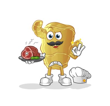 Et maskotu olan kızıl bir aşçı. çizgi film vektörü