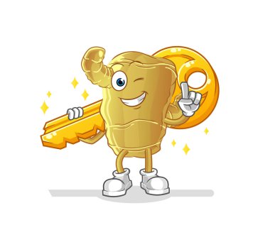 Ginger anahtar maskotu taşıyor. çizgi film vektörü