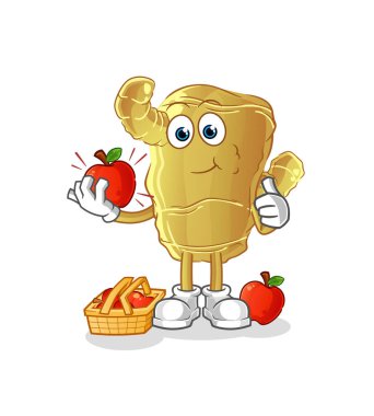 Ginger elma çizimi yiyor. karakter vektörü