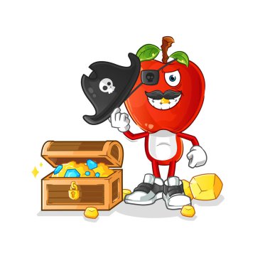 Elma kafalı karikatür korsanı ve hazine maskotu. çizgi film vektörü