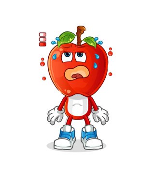 Elma kafalı çizgi film düşük batarya maskotu. çizgi film vektörü