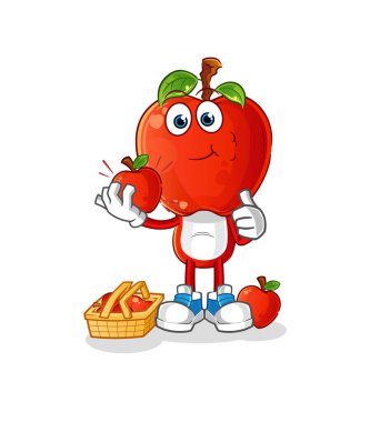 Elma kafalı çizgi film karakteri elma resmi yiyor. karakter vektörü