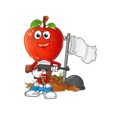 Elma kafalı asker karakteri. çizgi film maskotu vektörü