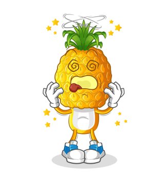 Ananas kafalı çizgi film baş döndürücü maskotu. çizgi film vektörü
