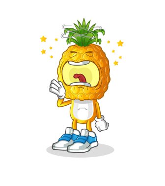 Ananas kafalı esneme karakteri. çizgi film maskotu vektörü