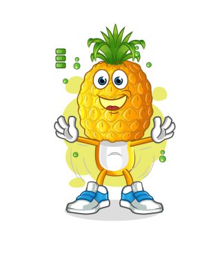 Ananas kafalı çizgi film karakteri tam batarya karakteri. çizgi film maskotu vektörü