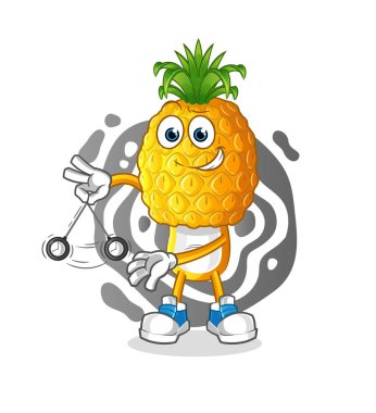 Ananas kafalı çizgi film hipnotize ediyor. çizgi film maskotu vektörü