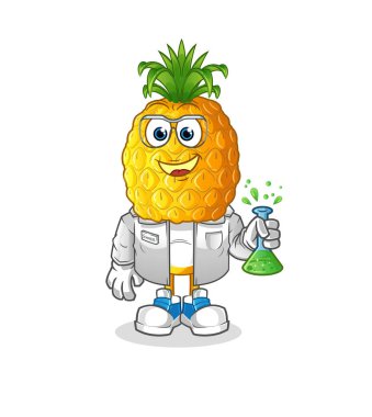 Ananas kafalı çizgi film bilim adamı karakteri. çizgi film maskotu vektörü