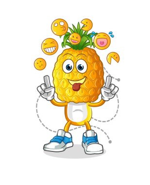 Ananas kafalı çizgi film karakteri güler ve alay eder. çizgi film vektörü